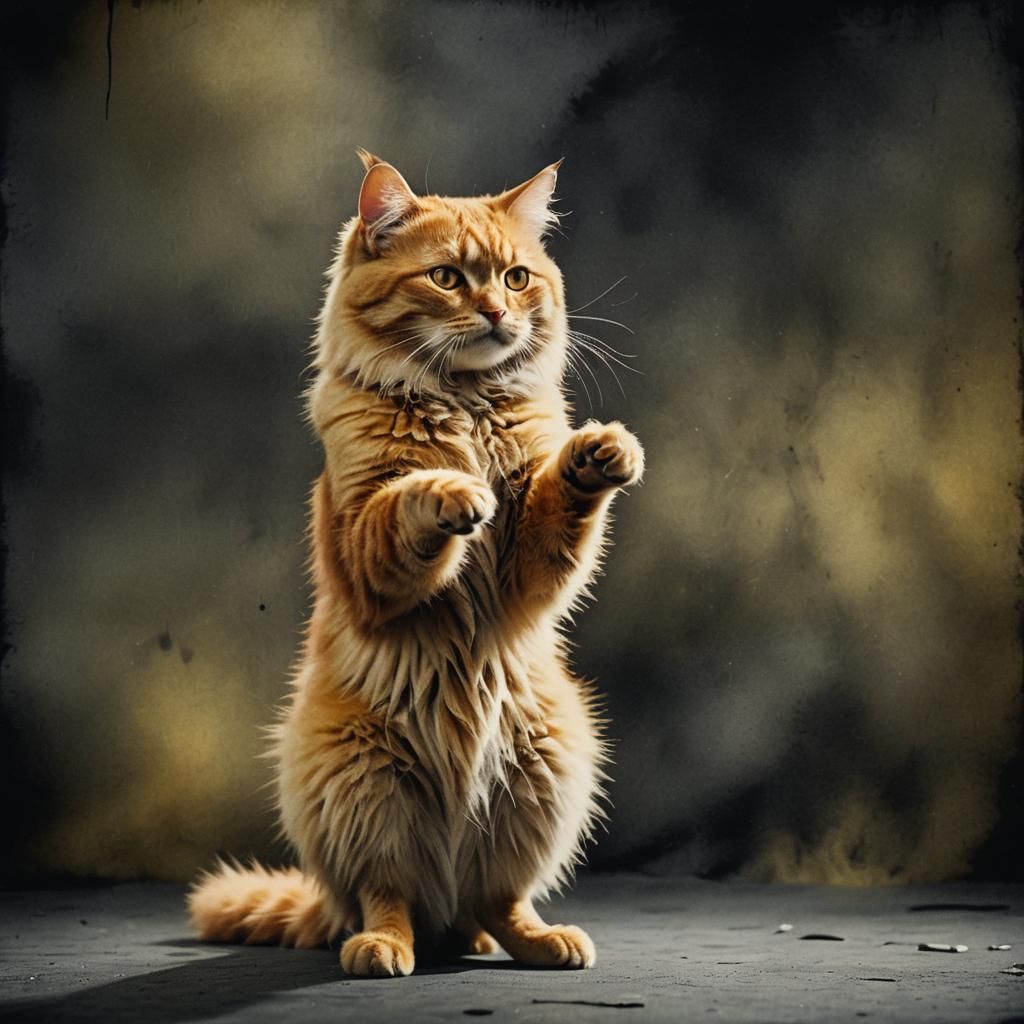 Yellow Cat Standing in Watercolor Style