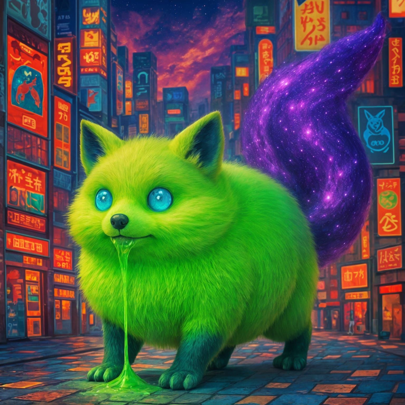 Surreal Glowing Fox in Collage Dream City