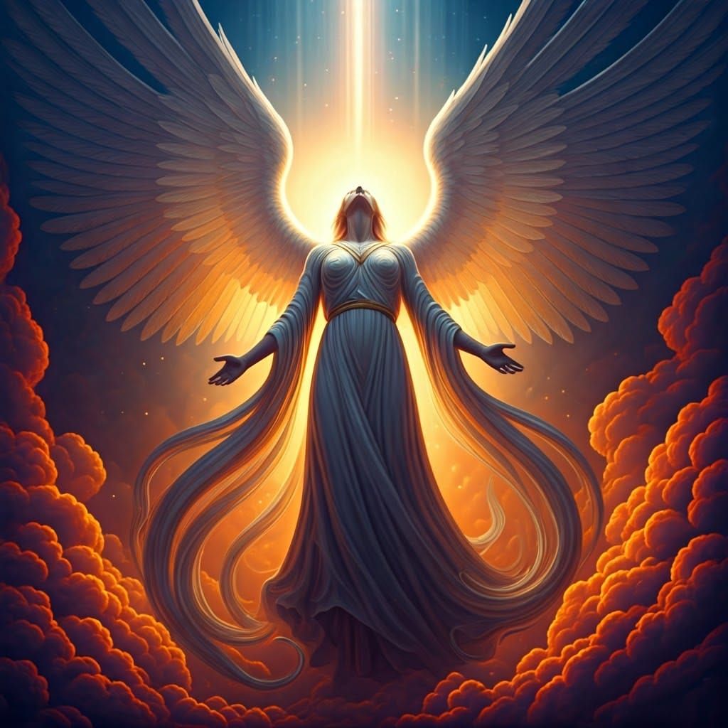 Majestic Angelic Being Descends from Heavenly Realms