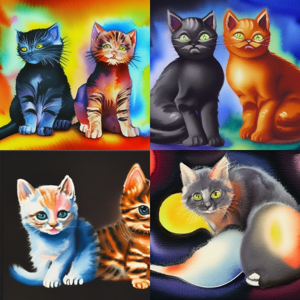 Black Kitten Yin Yang in Gouache Watercolor