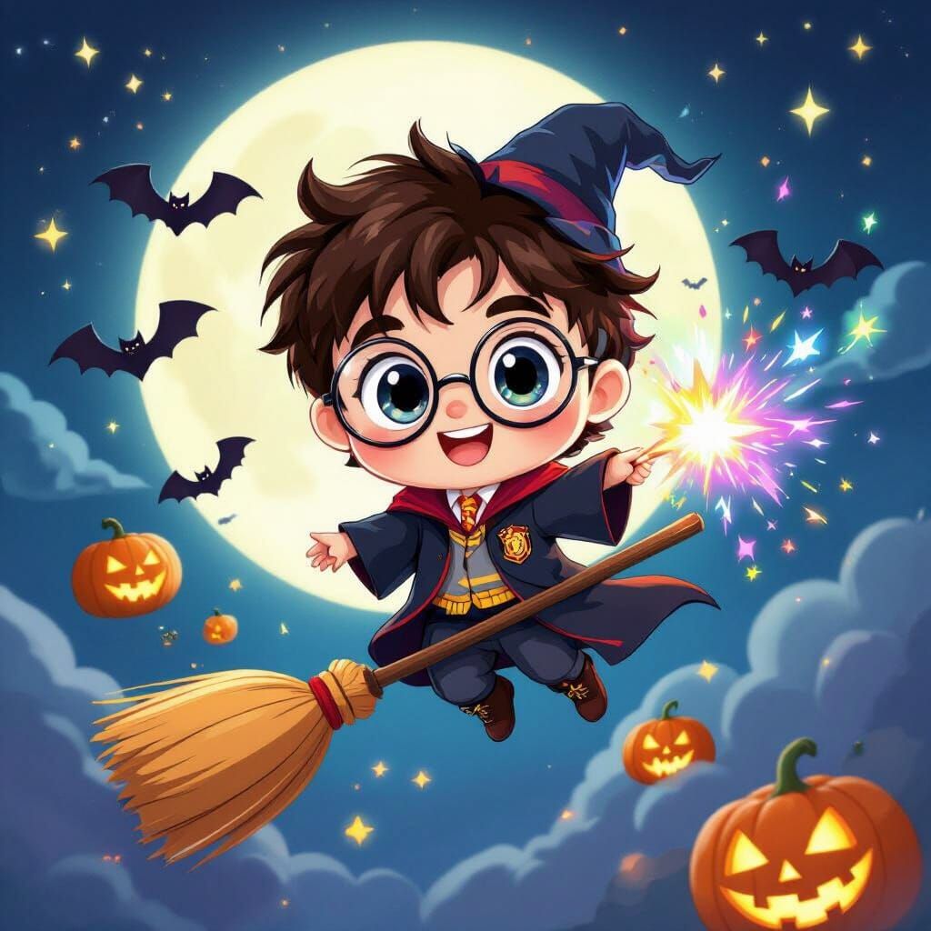 Chibi Baby Wizard Flying Broomstick