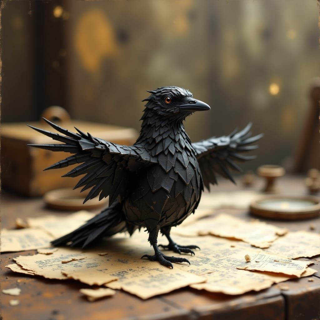 Origami Crow Unfolding with Magic, Miyazaki Style