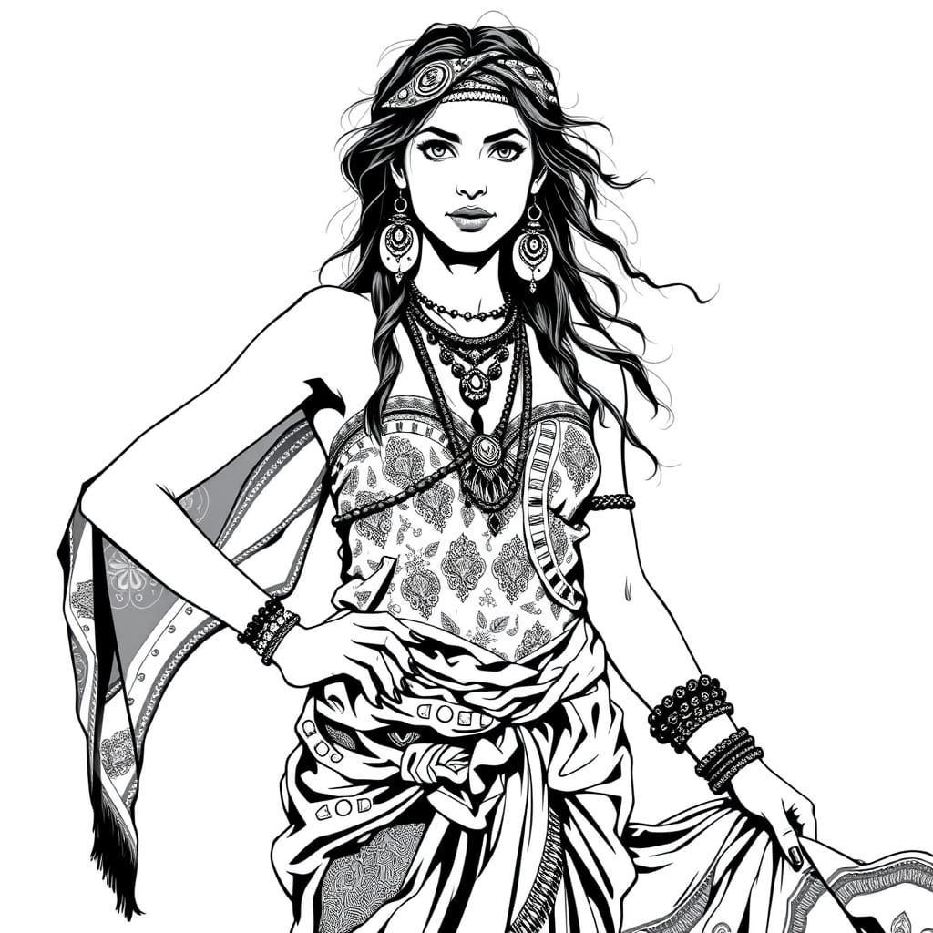 Gypsy Woman Portrait in 1bit Fantasy Illustration