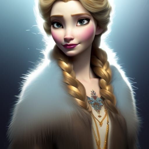 Majestic Queen Elsa Portrait in Hyperdetailed Style