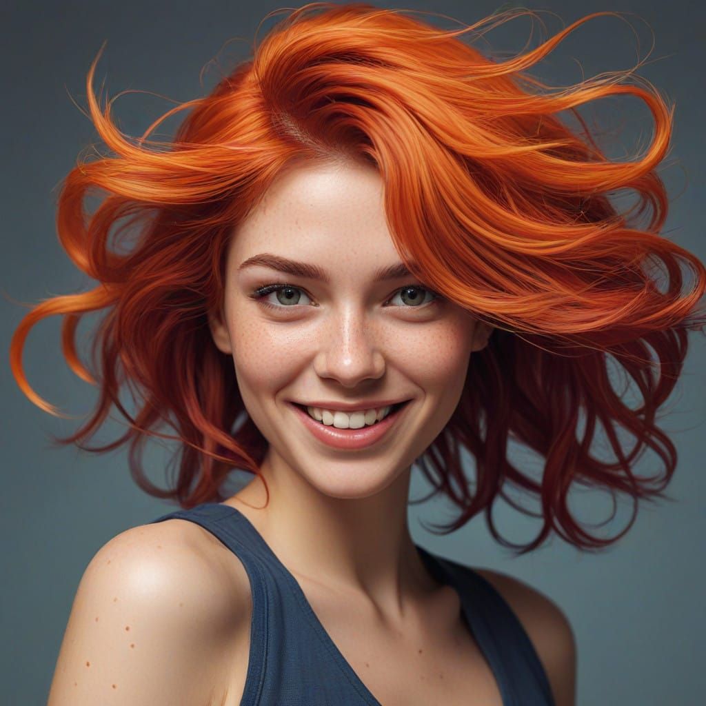 Vibrant Woman with Wild, Blazing Hair