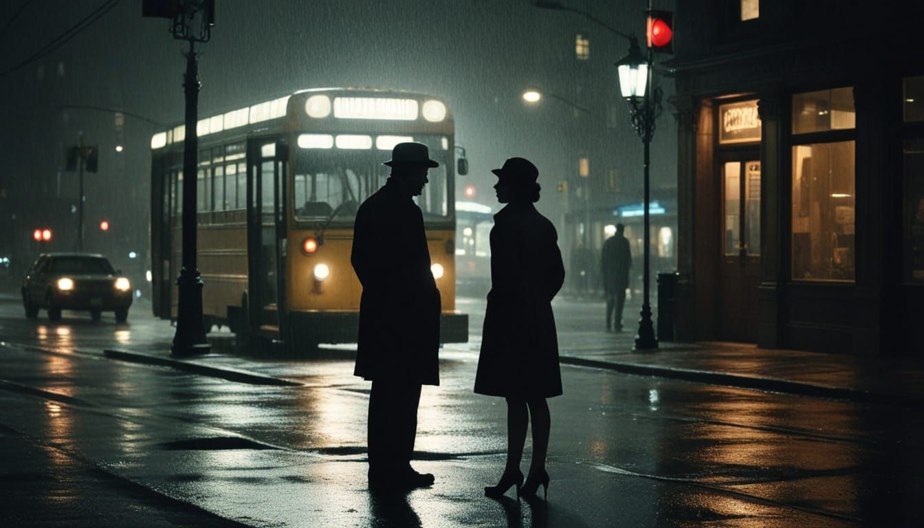 Epic NYC Library Bus Stop Drama in Moody 35mm Film Aesthetic