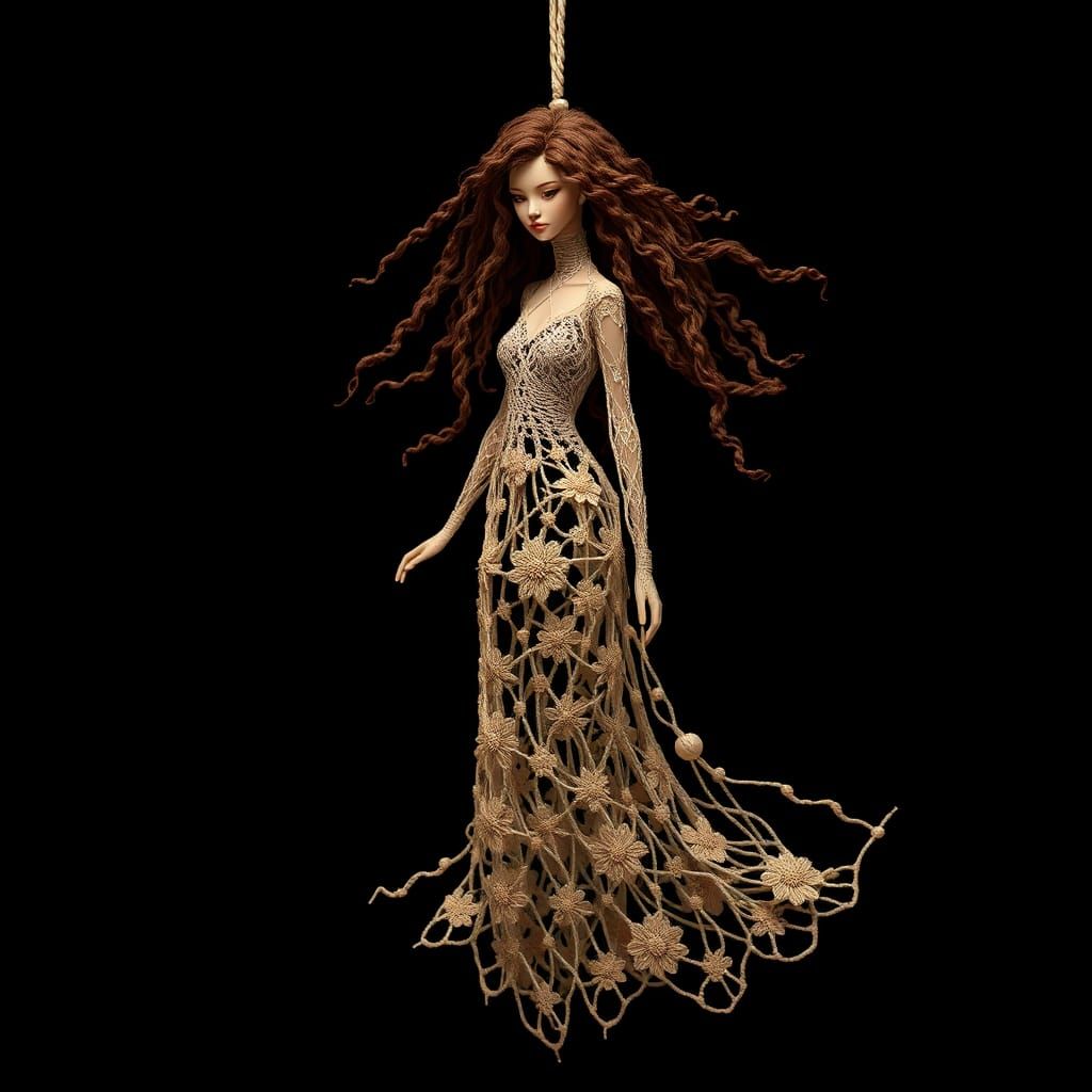 Lace-like String Art of a Girl in Matte Painting Style