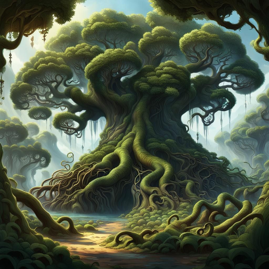 Mysterious Island of Animated Trees: 3D Digital Art