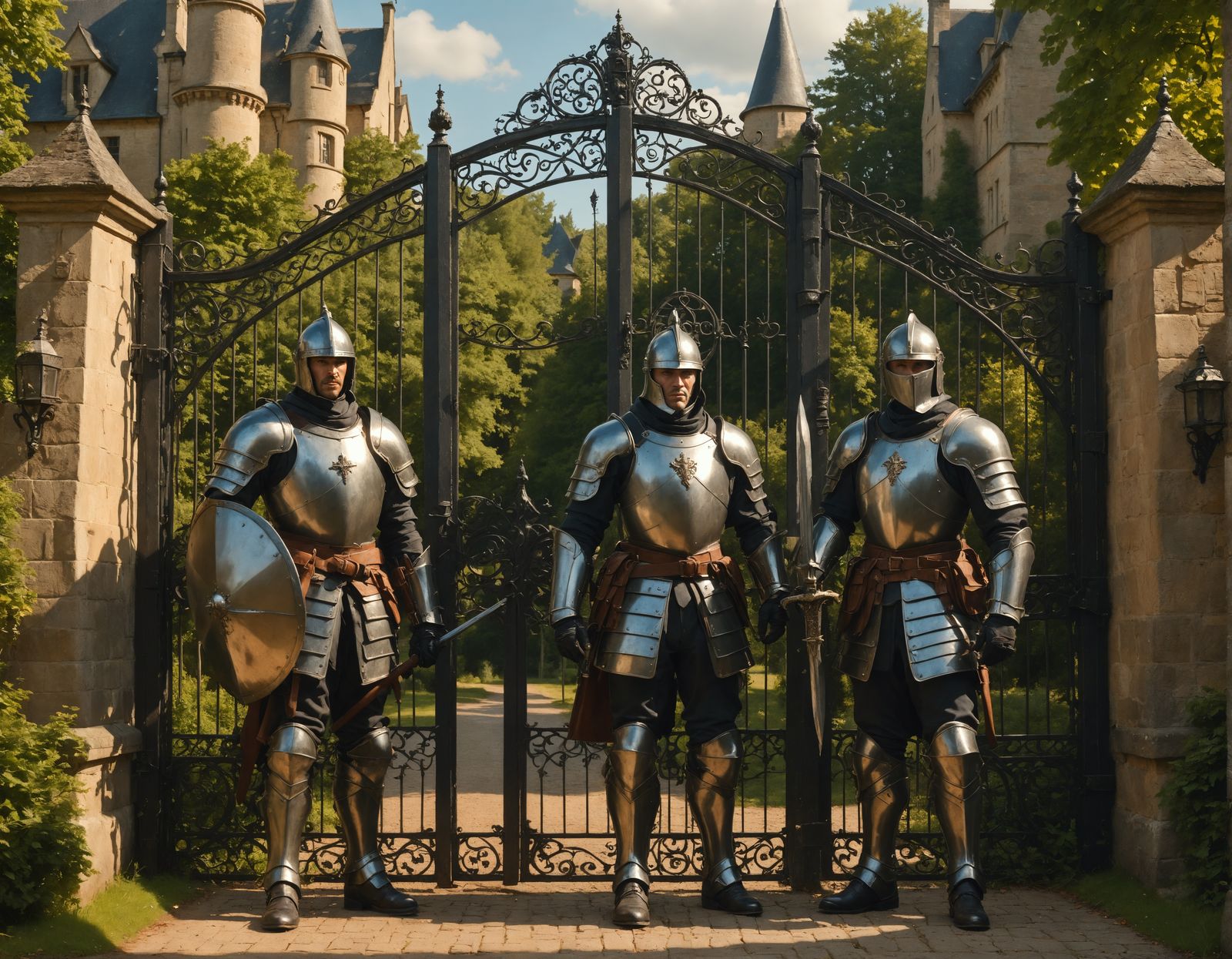 Armored Guards Protecting French Manor House
