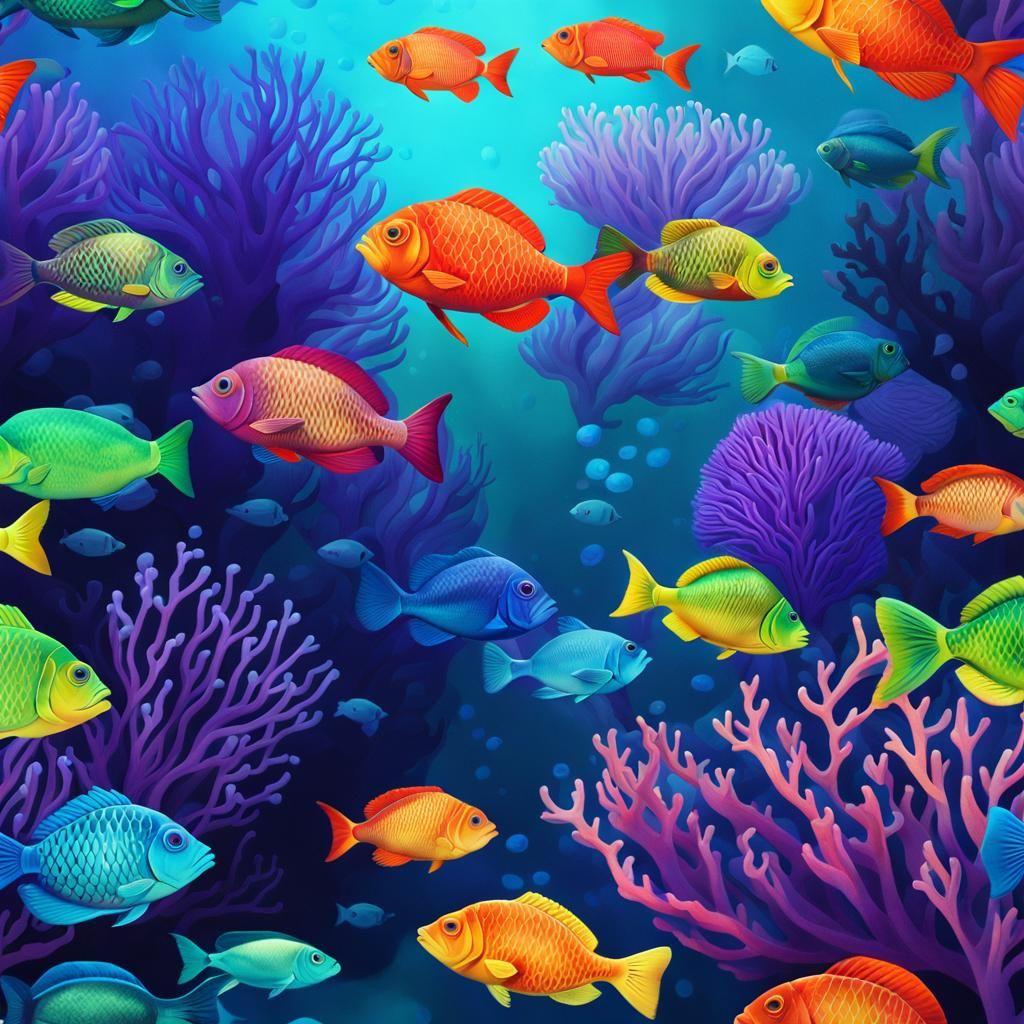 Vibrant Coral Reef Scene with Colorful Fish