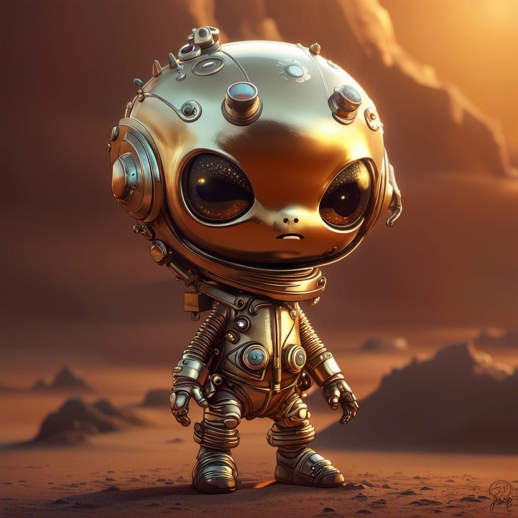 Chibi Punk Alien in Mars Wasteland, Biopunk Style