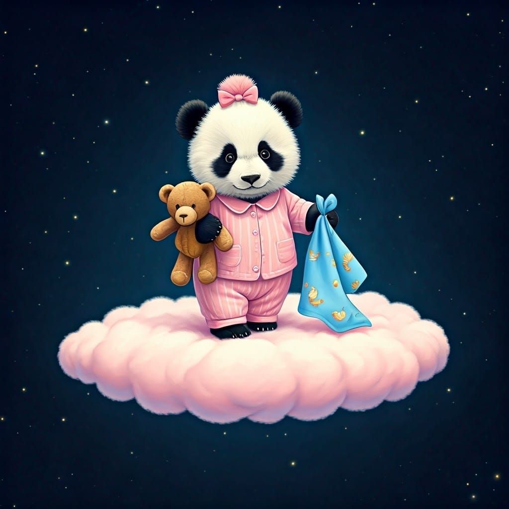 Panda in Pink Pajamas on a Cloud