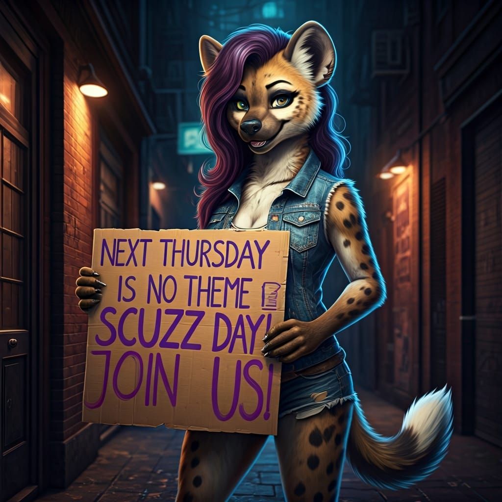 Furry Hyena with Sign, Michael Garmash Portrait