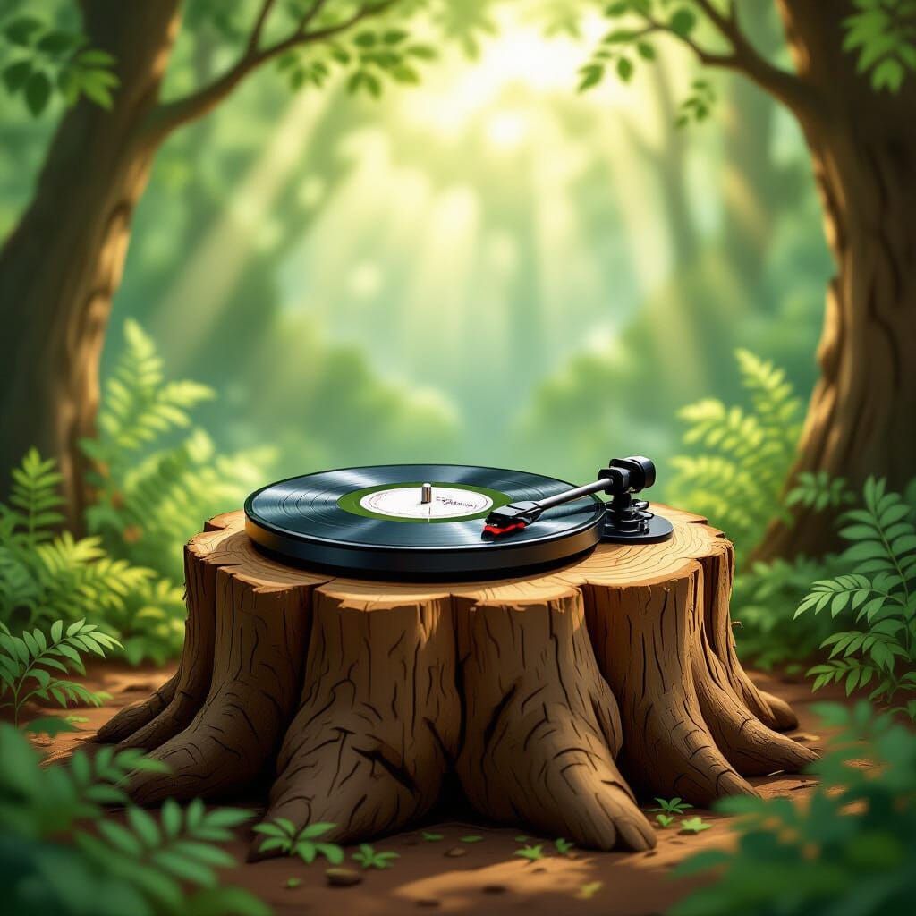 Enchanted Forest Record Player on Tree Stump