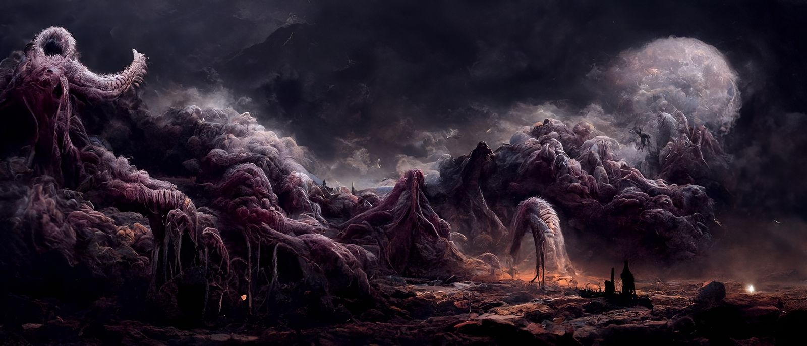 Otherworldly Tentacle Monster in Eerie Landscape