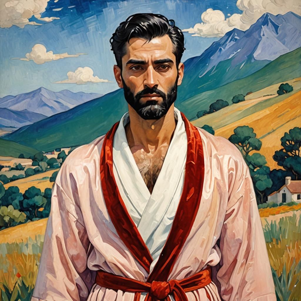 Divine Being in Velvet Bathrobe: Impressionist Oil Painting