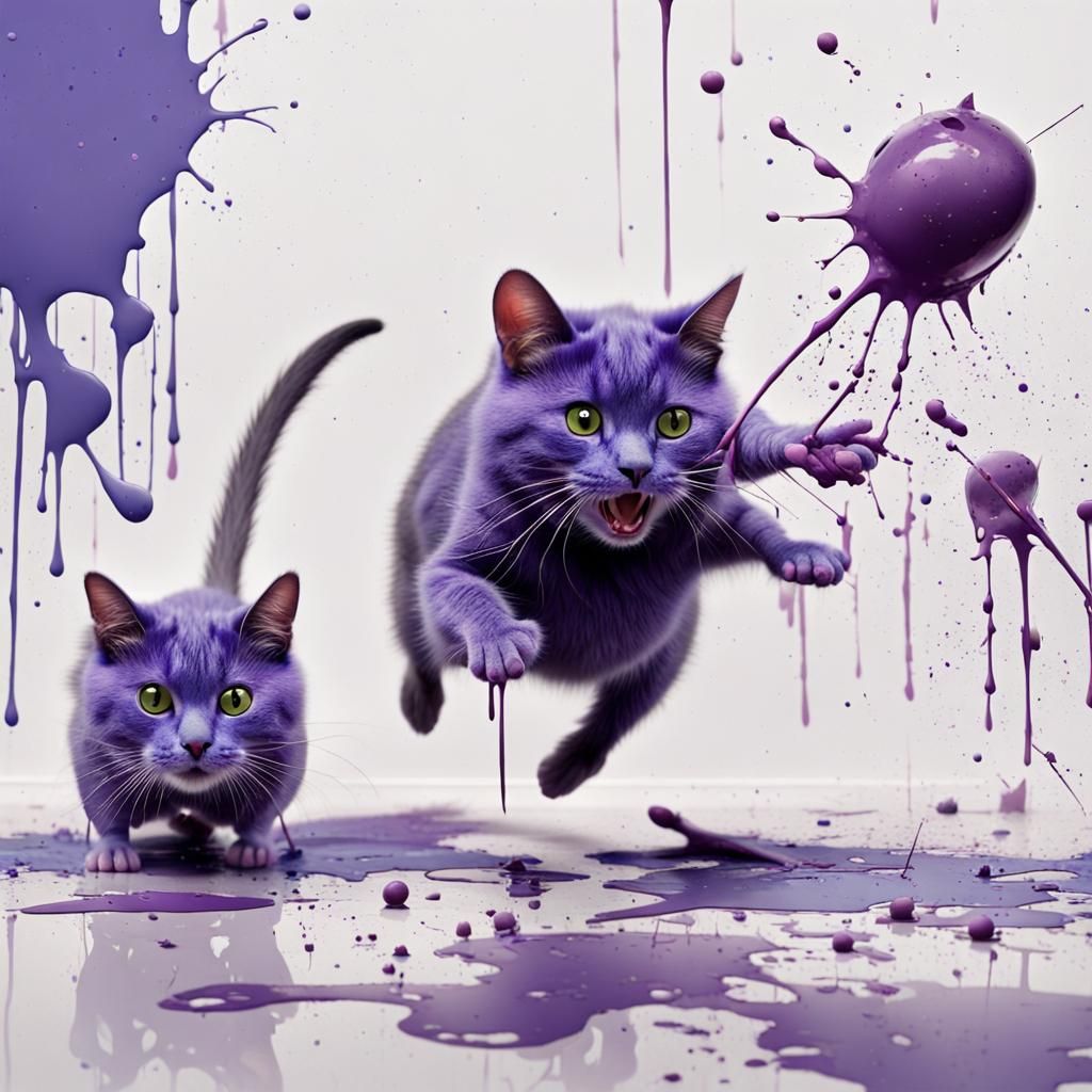 Blue Cat Chasing Purple Mouse in Gallery