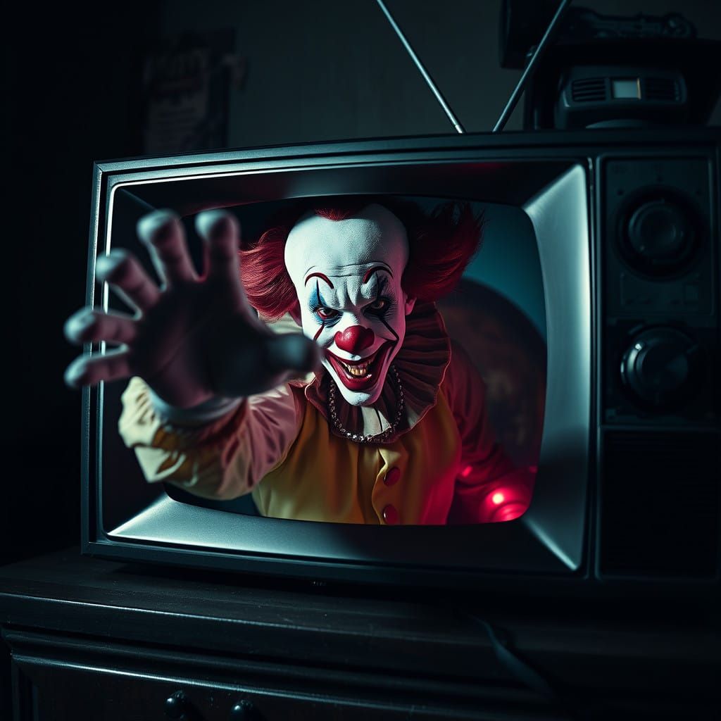 Surreal H.R. Giger-Inspired Clown Emerges from TV