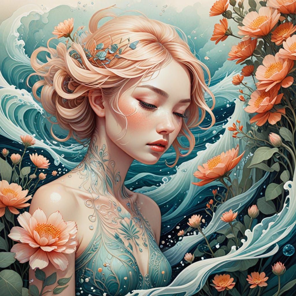 Surreal Desert Flower with Sea Foam: Digital Illustration