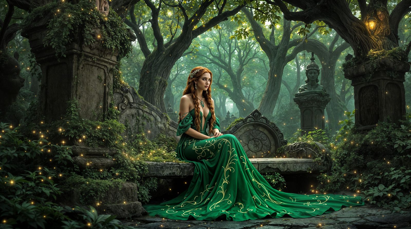 Mystical Garden of Whispers in Emerald Hues