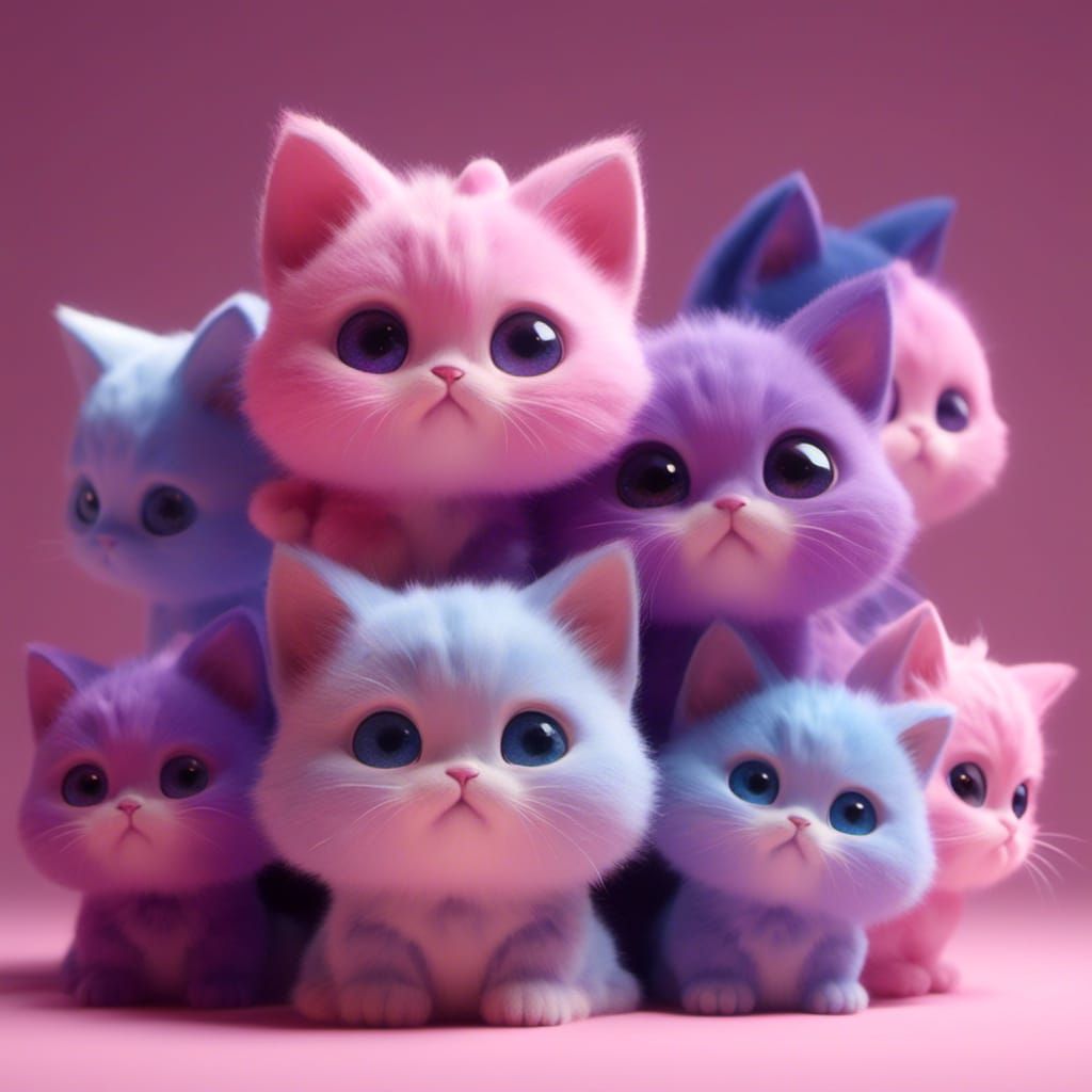 Colorful Anime Kittens in 3D