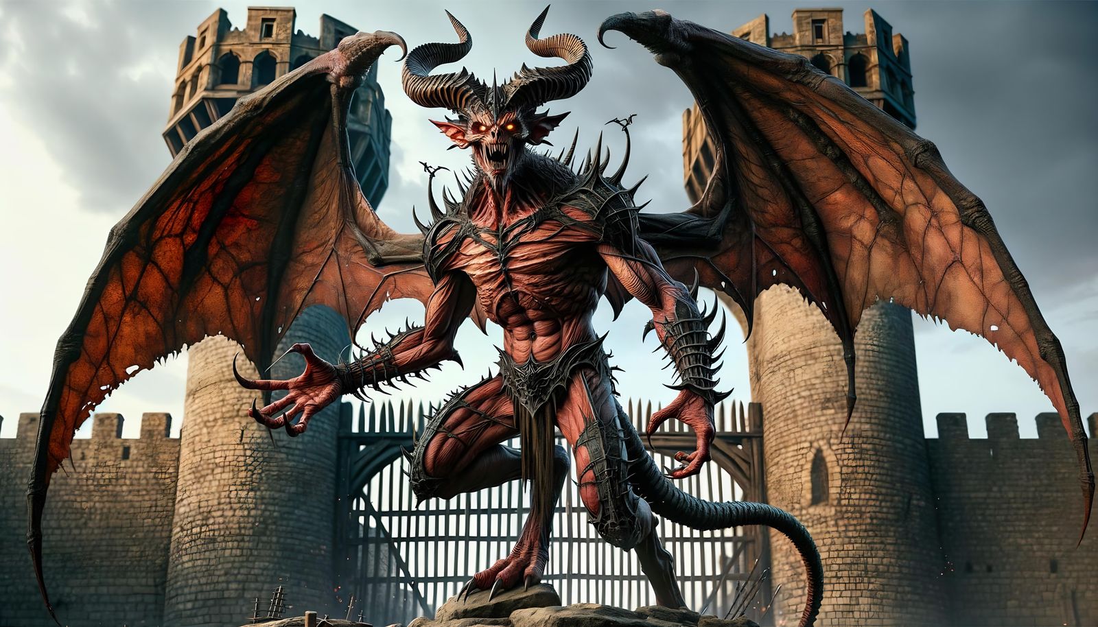 Menacing Horned Devil Assaults Medieval City