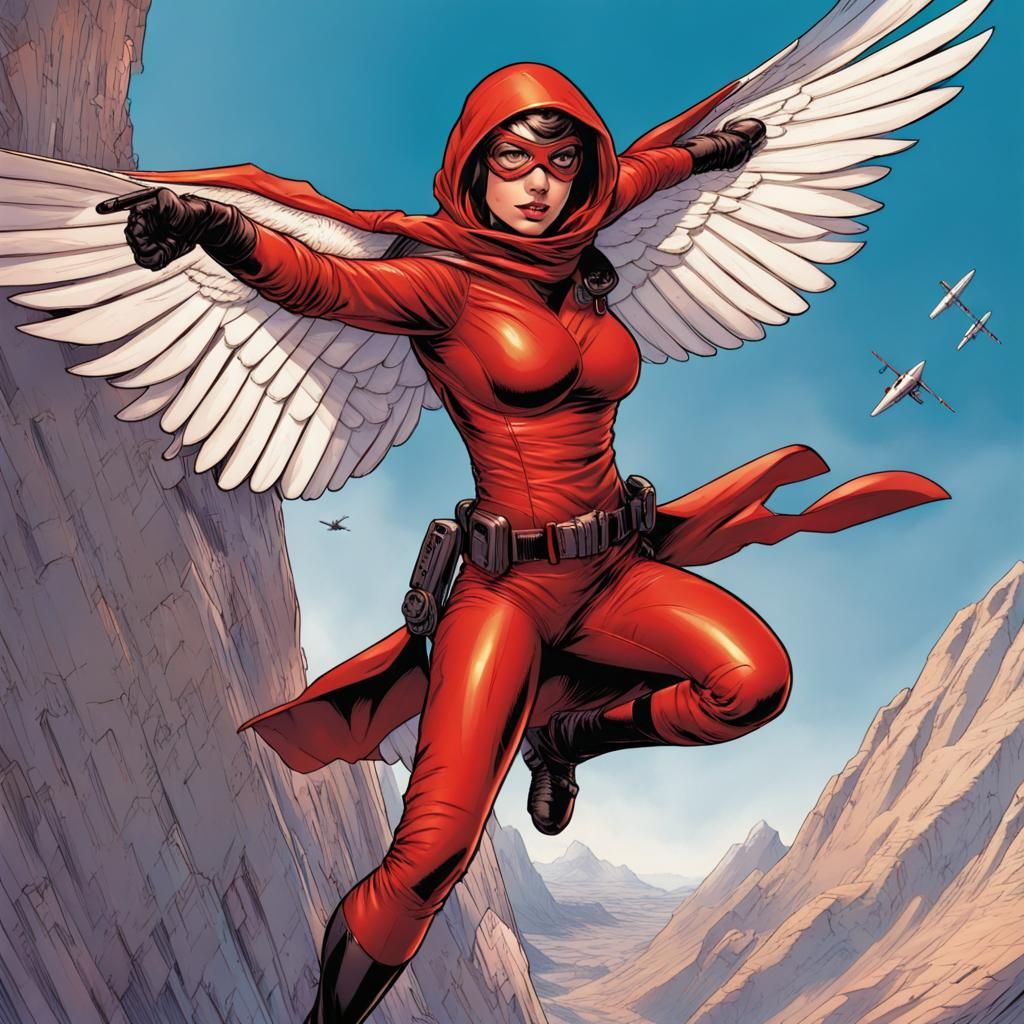 The Scarlet Kestrel: Superhero in Wingsuit, Comic Art