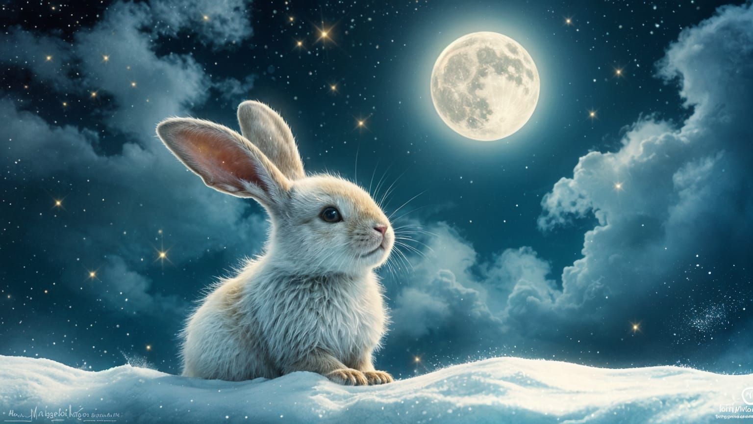 White Bunny Gazing at Stars, Digital Matte Painting