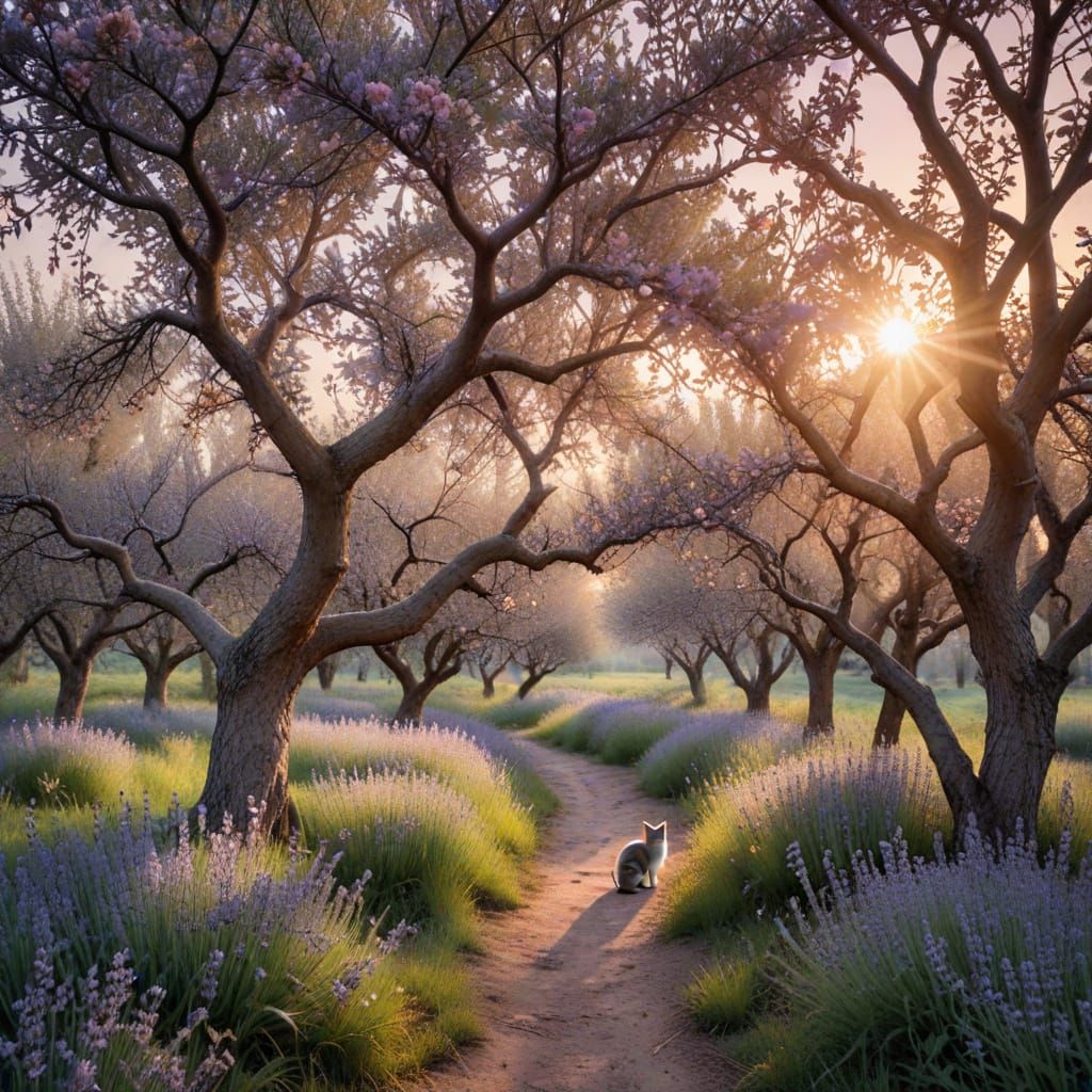 Enchanted Orchard at Dusk in Watercolor Art