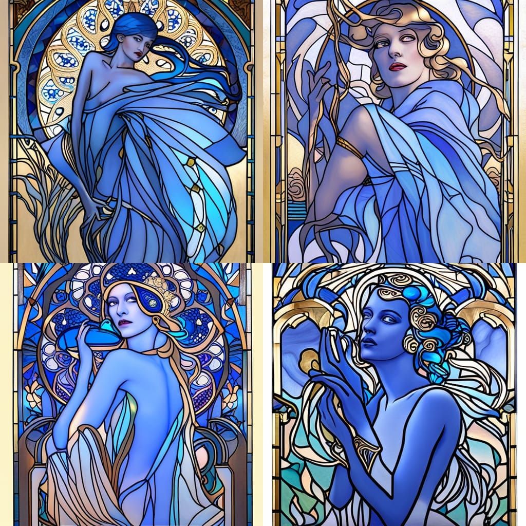 Art Deco Alien Woman in Stained Glass Style