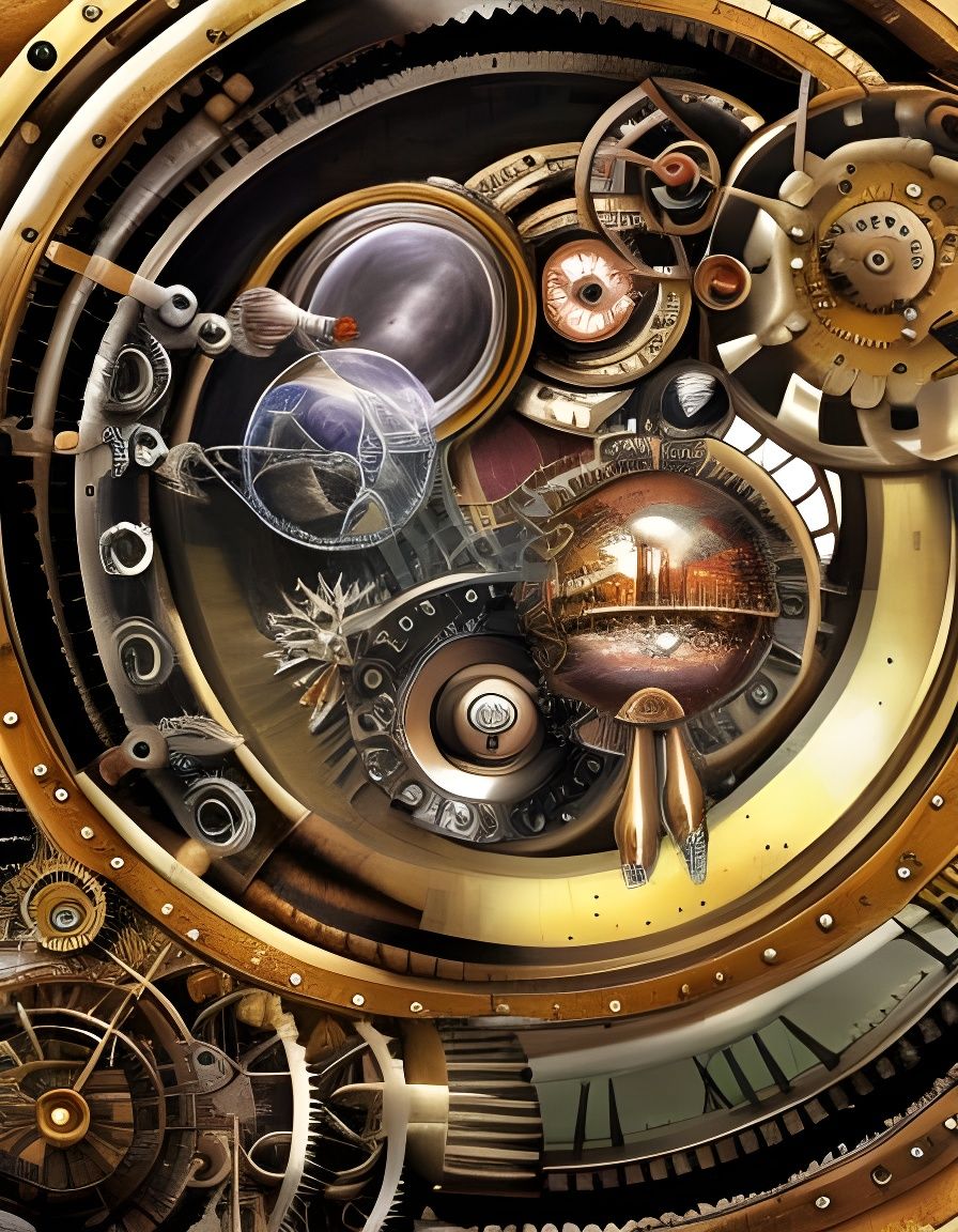Grandfather Time's Steampunk Time Machine in Outer Space