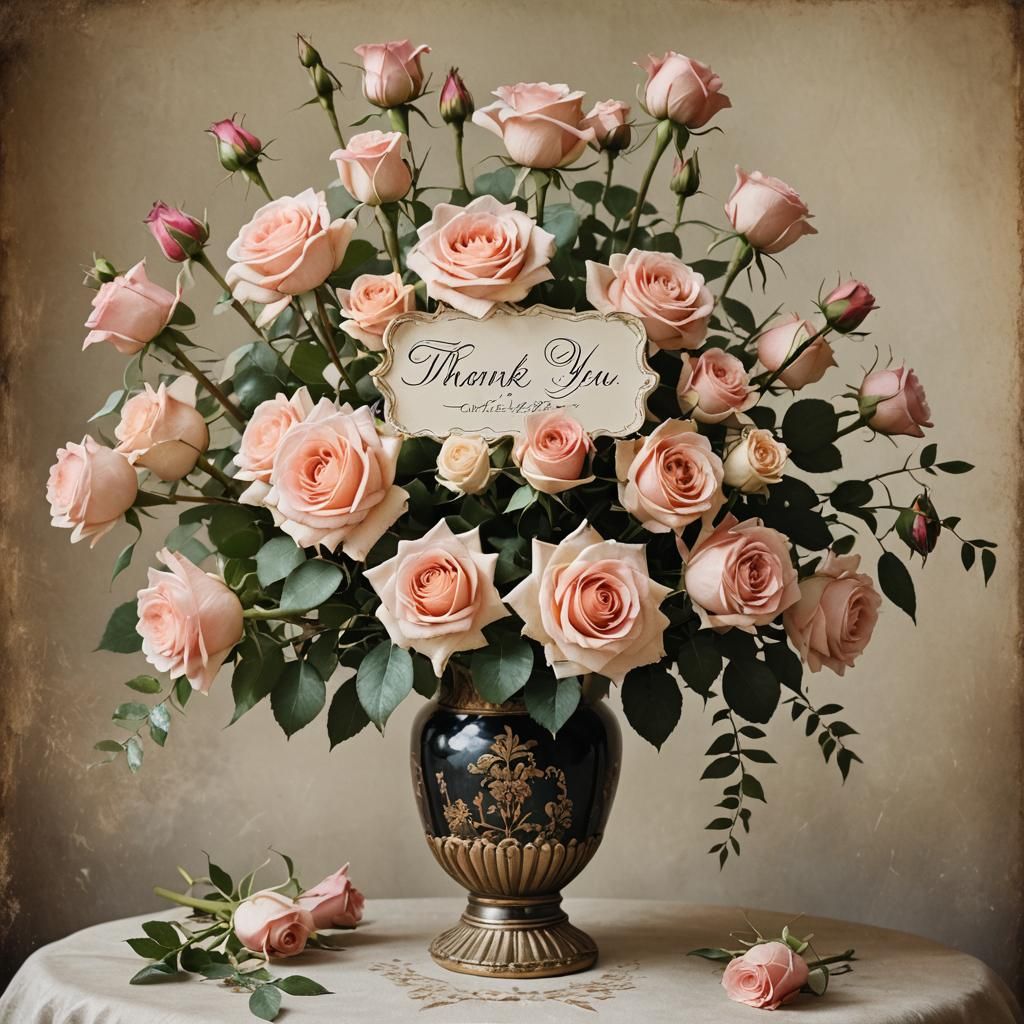 Roses and Thank You in Vintage Vase