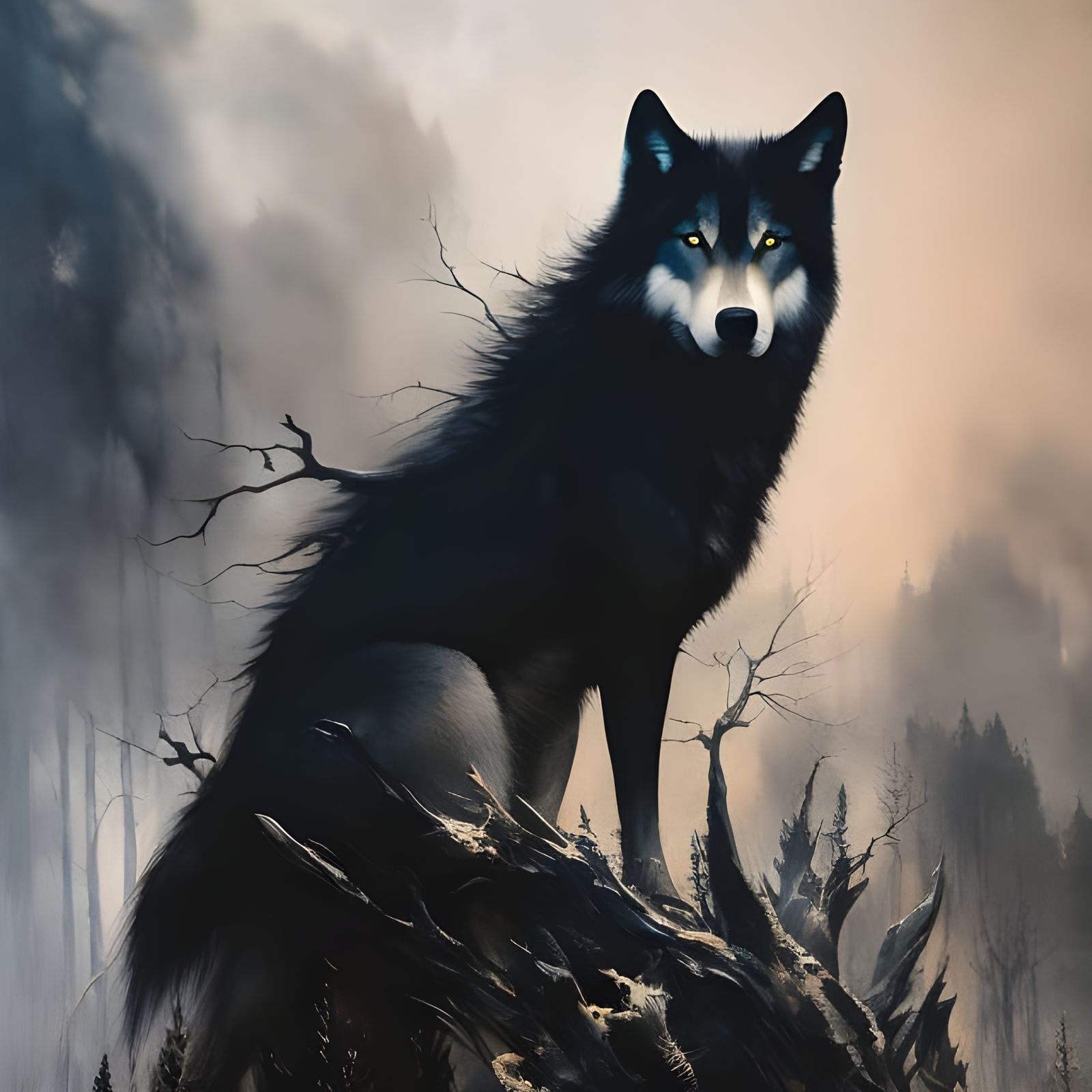 Intricate Black Ink Wolf Portrait