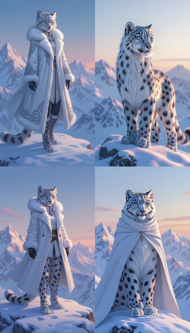 Snow Leopard Hybrid on Mountain Peak: Digital Art