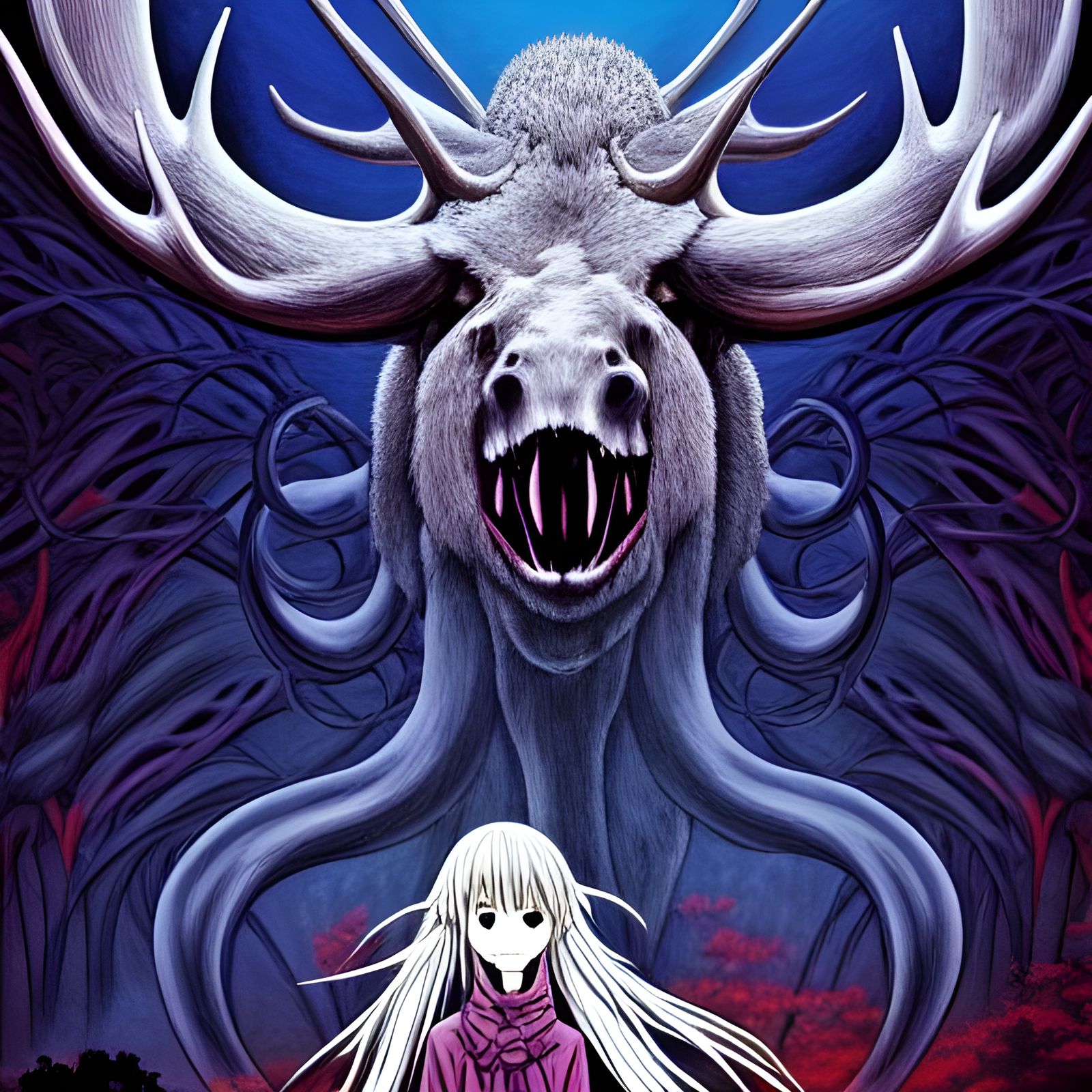 Cybernetic Moose Monster in Anime Style
