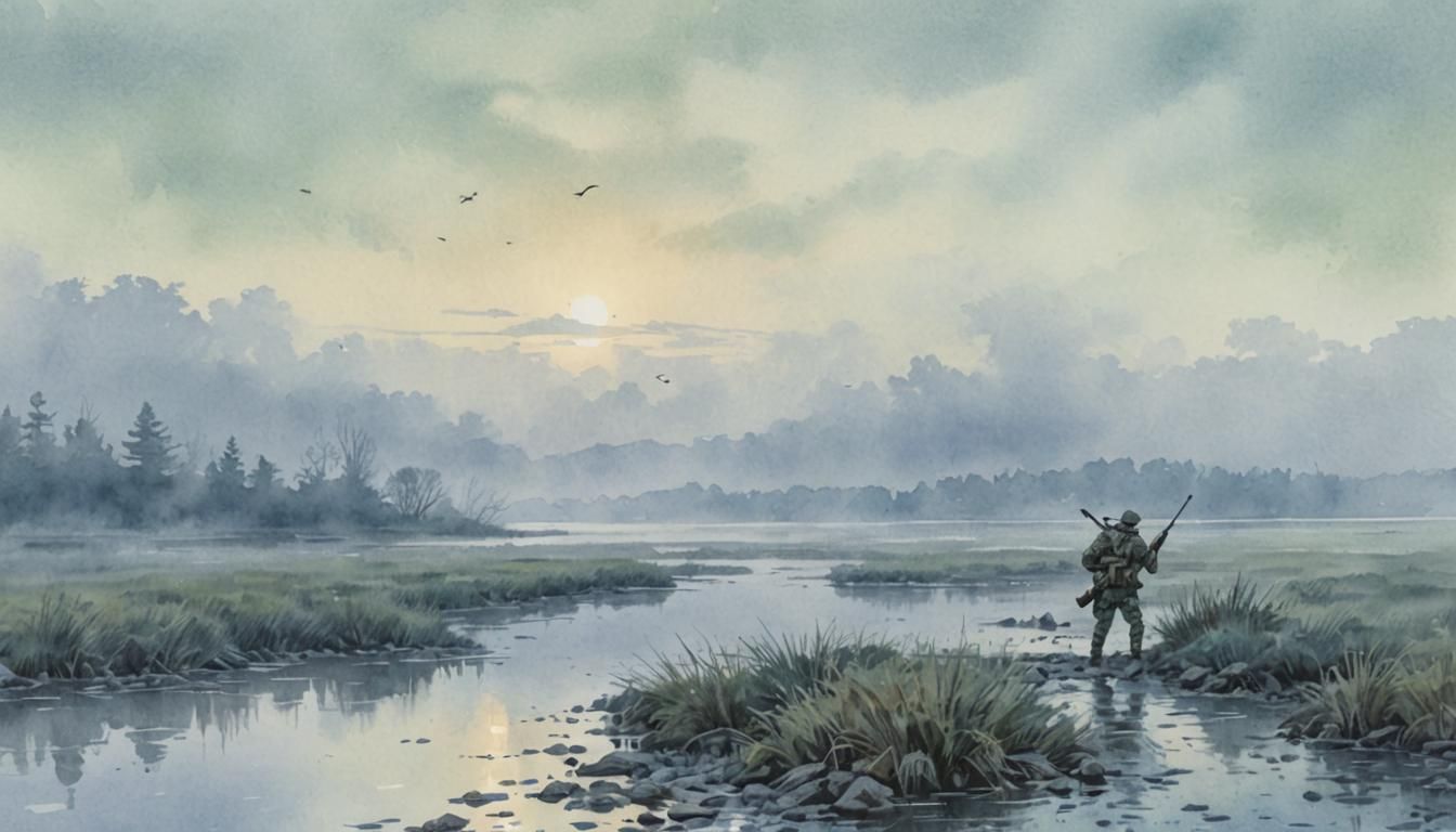 Hunter in Fog: Watercolor Comic Book Art