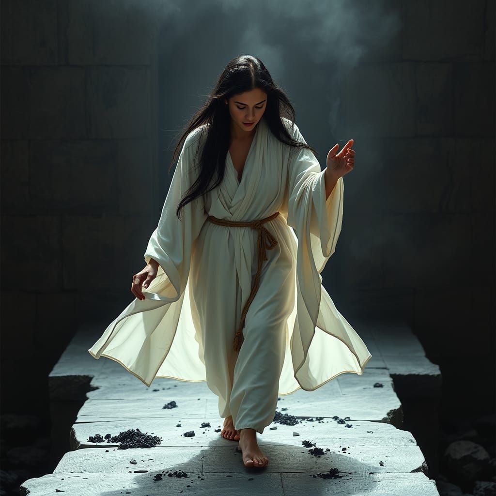 Woman of Defiant Reverence in Mystical Futurism