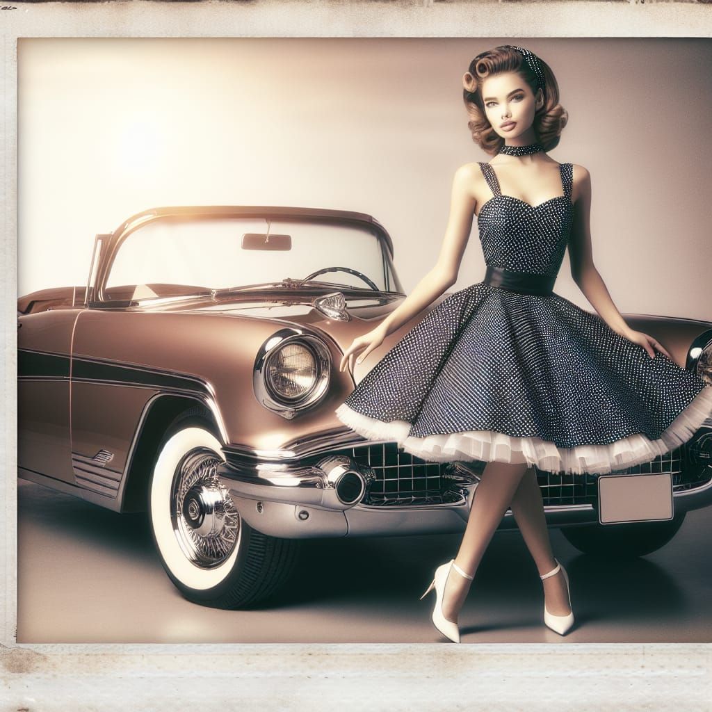 1950s Woman and Car in Polaroid Style