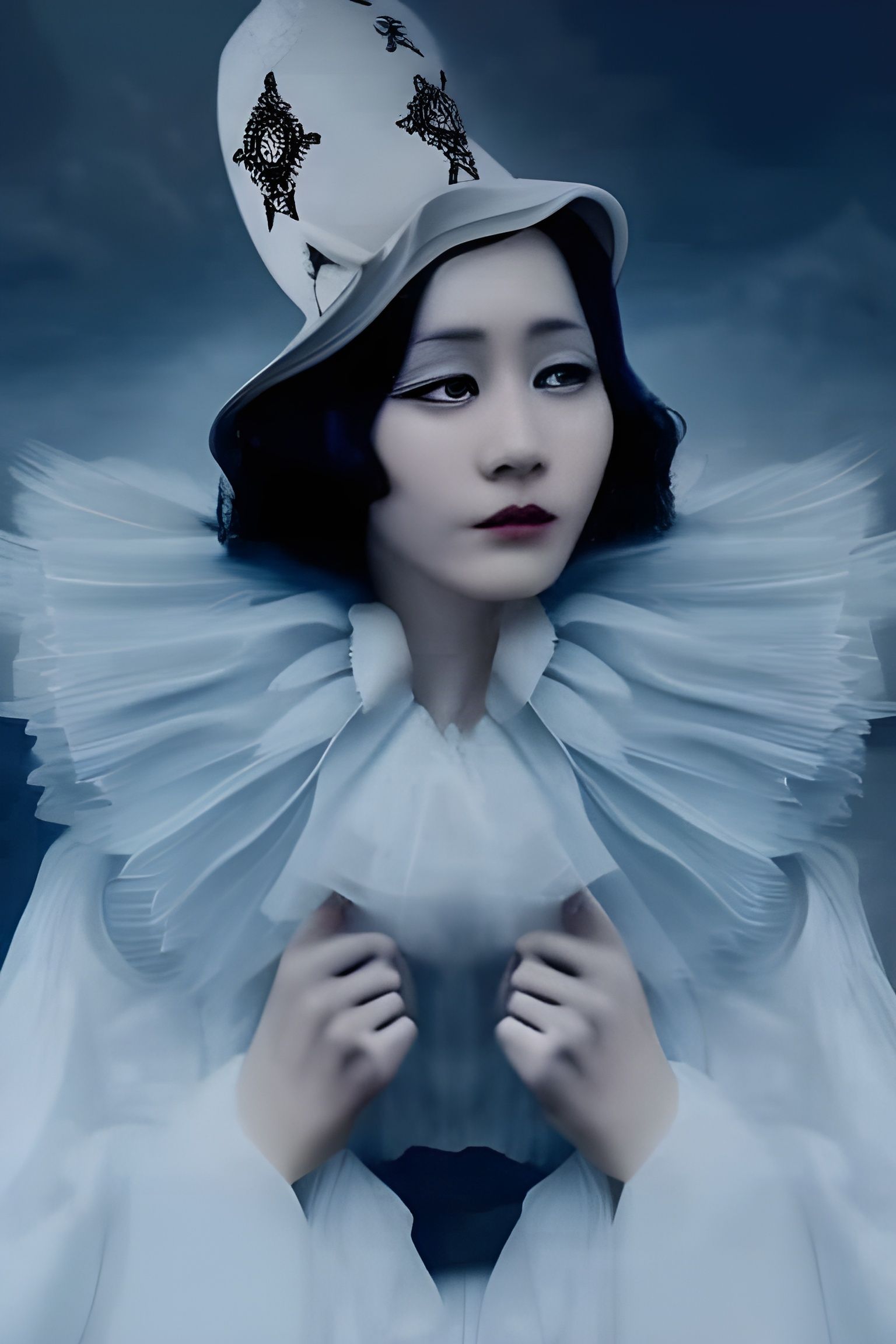 Sad Pierrot Portrait in Hyperdetailed Romanticism Style