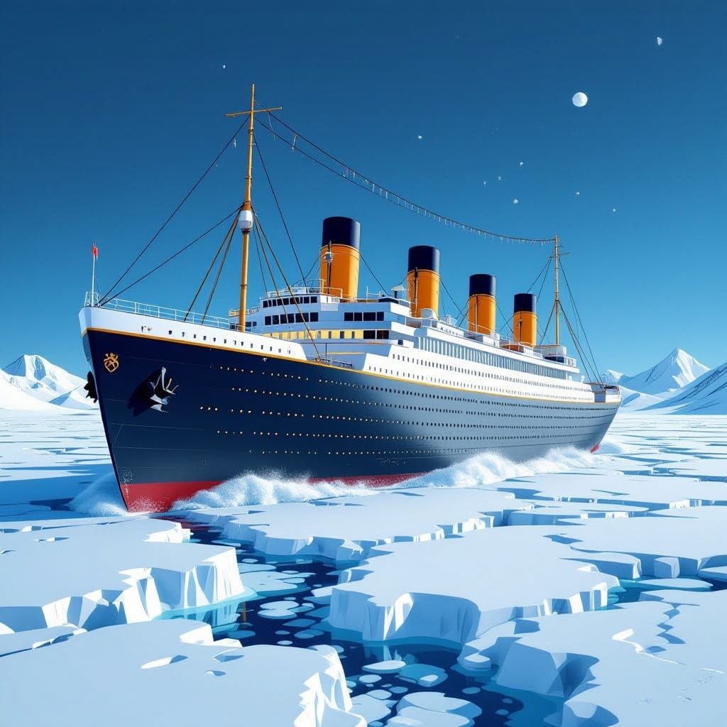 Surreal Fractal Titanic on Frozen Waters