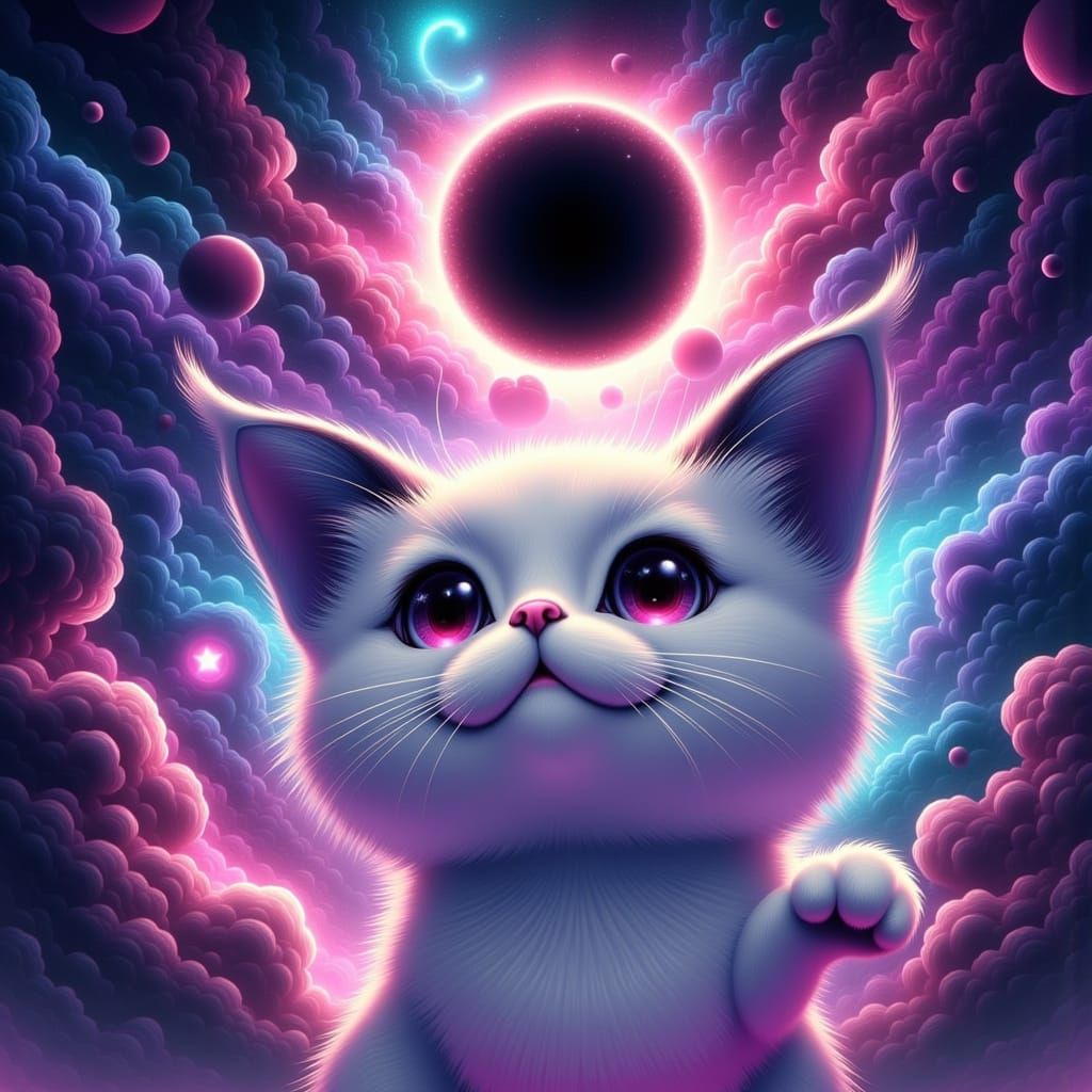 Cosmic Whiskered Feline in Vibrant Galaxy Background