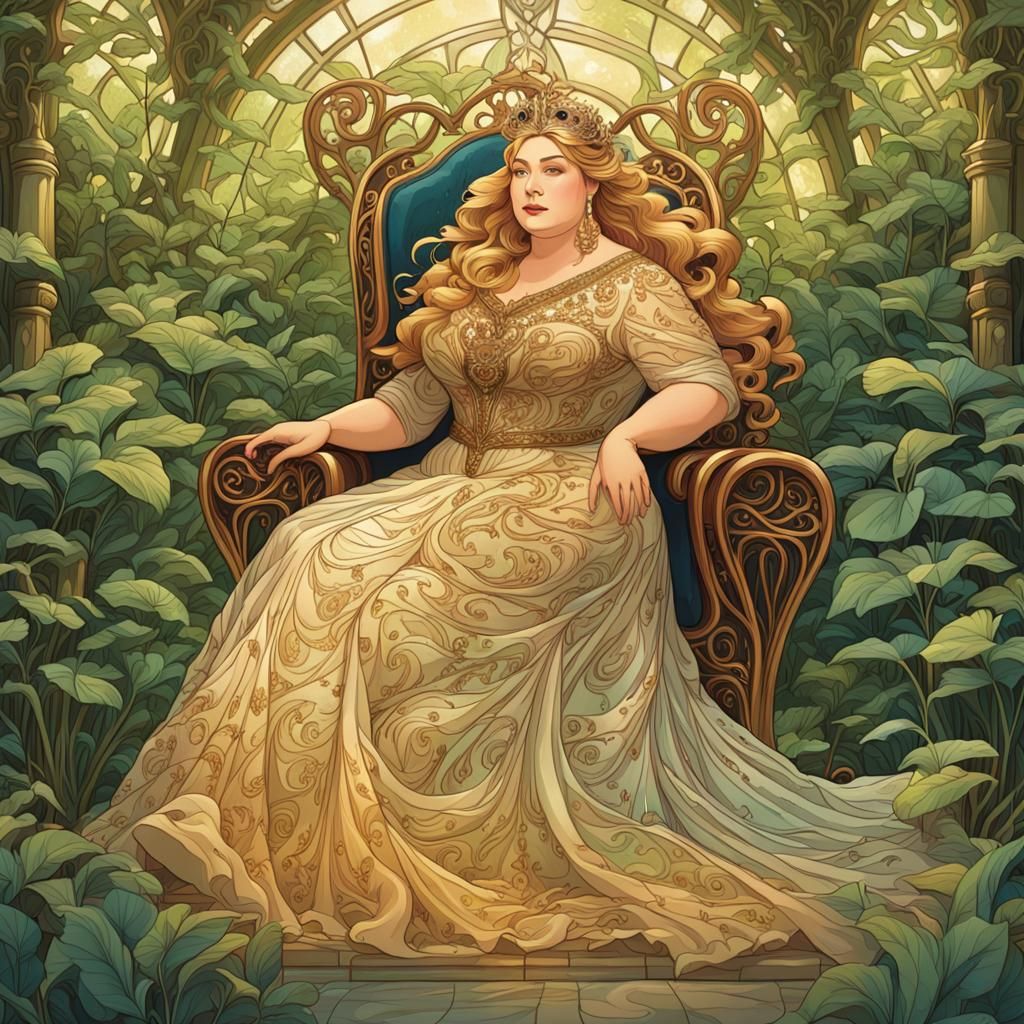 Art Nouveau Plus-Sized Princess in Botanical Garden
