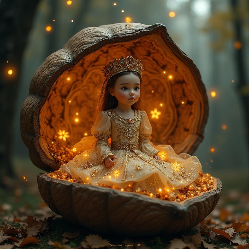 Autumn Princess in Walnut Diorama, Digital Matte Painting