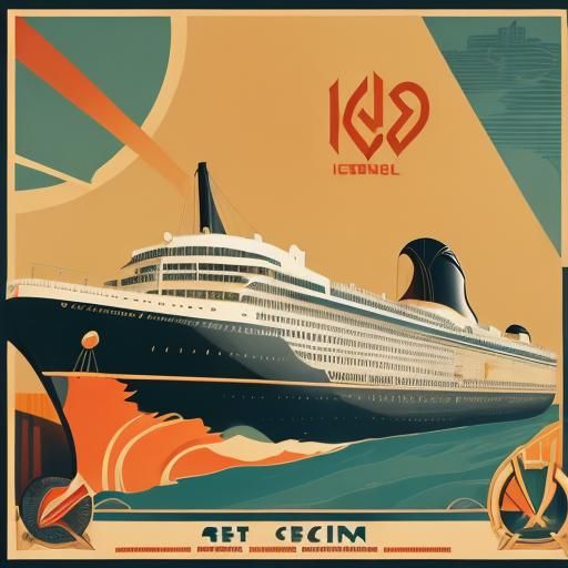 16k resolution, Art Deco poster art, stylish ocean liner, st...