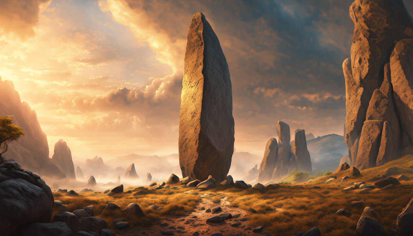 Solitary Menhir in Golden Light: Digital Painting