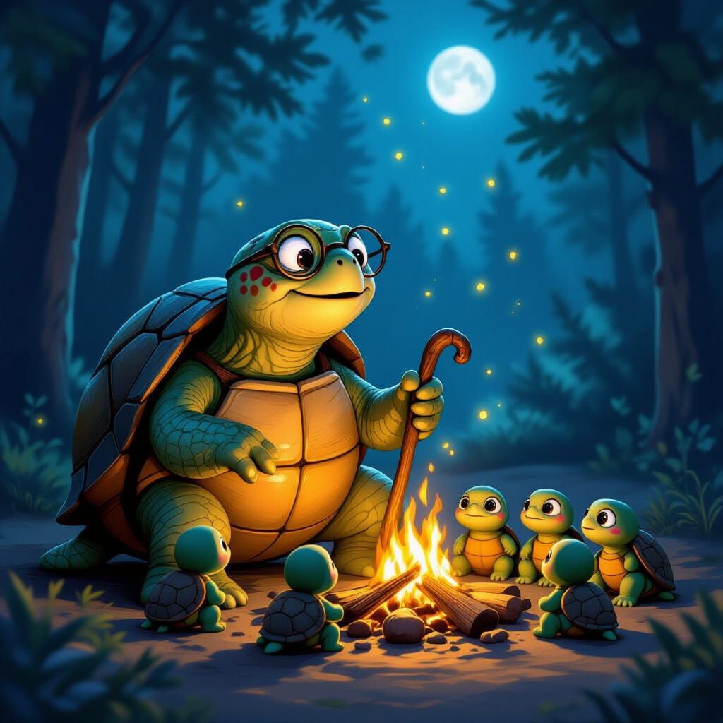 Elderly Turtle Sings Folk Songs by Campfire