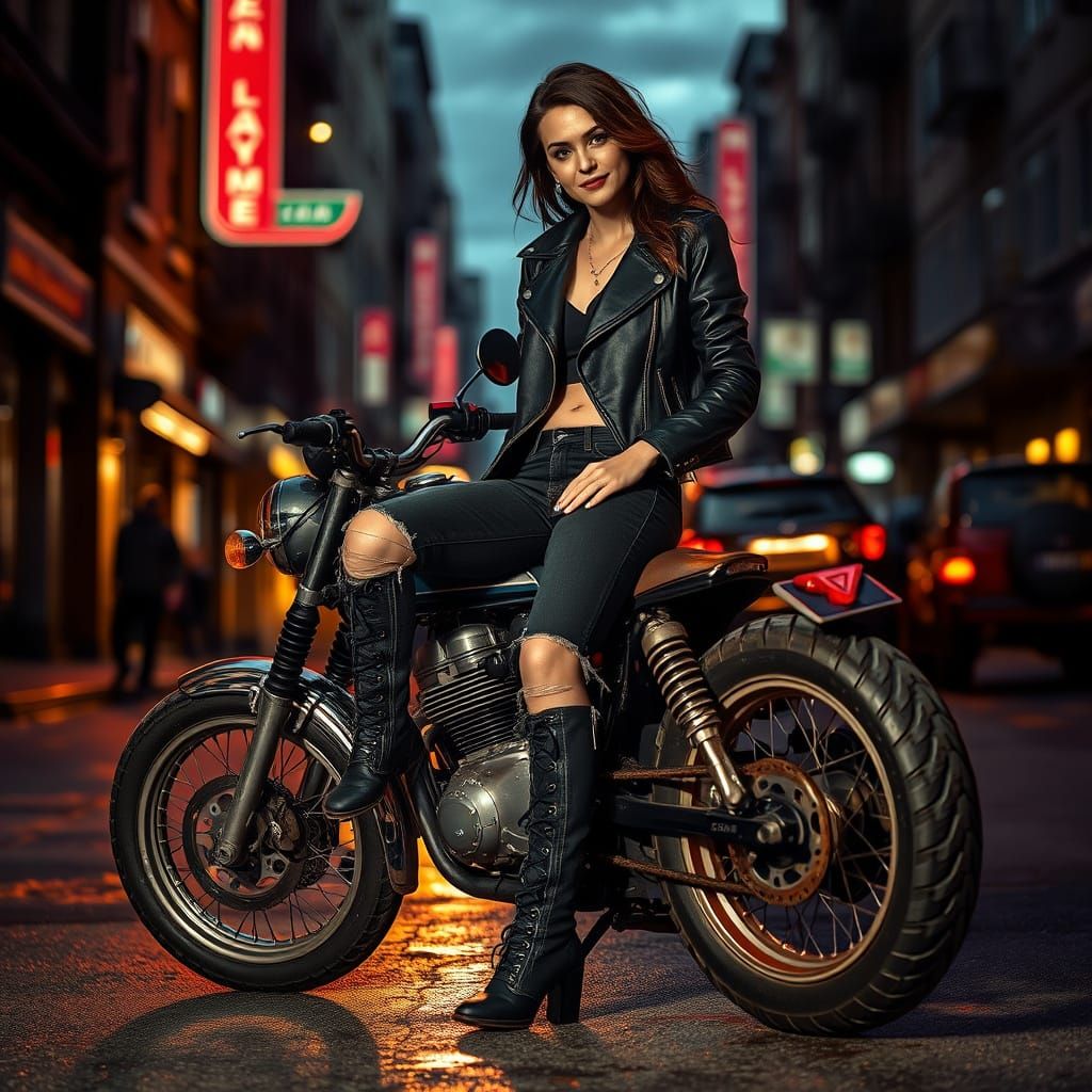 Gritty City Rebel on Vintage Motorcycle