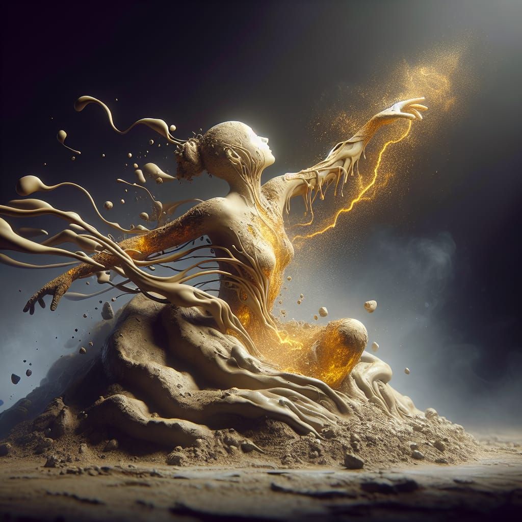 Clay Woman Emerges with Golden Veins