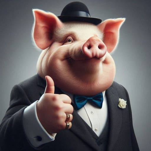 Charming Pig Man Gives Thumbs Up in Vibrant Digital Painting