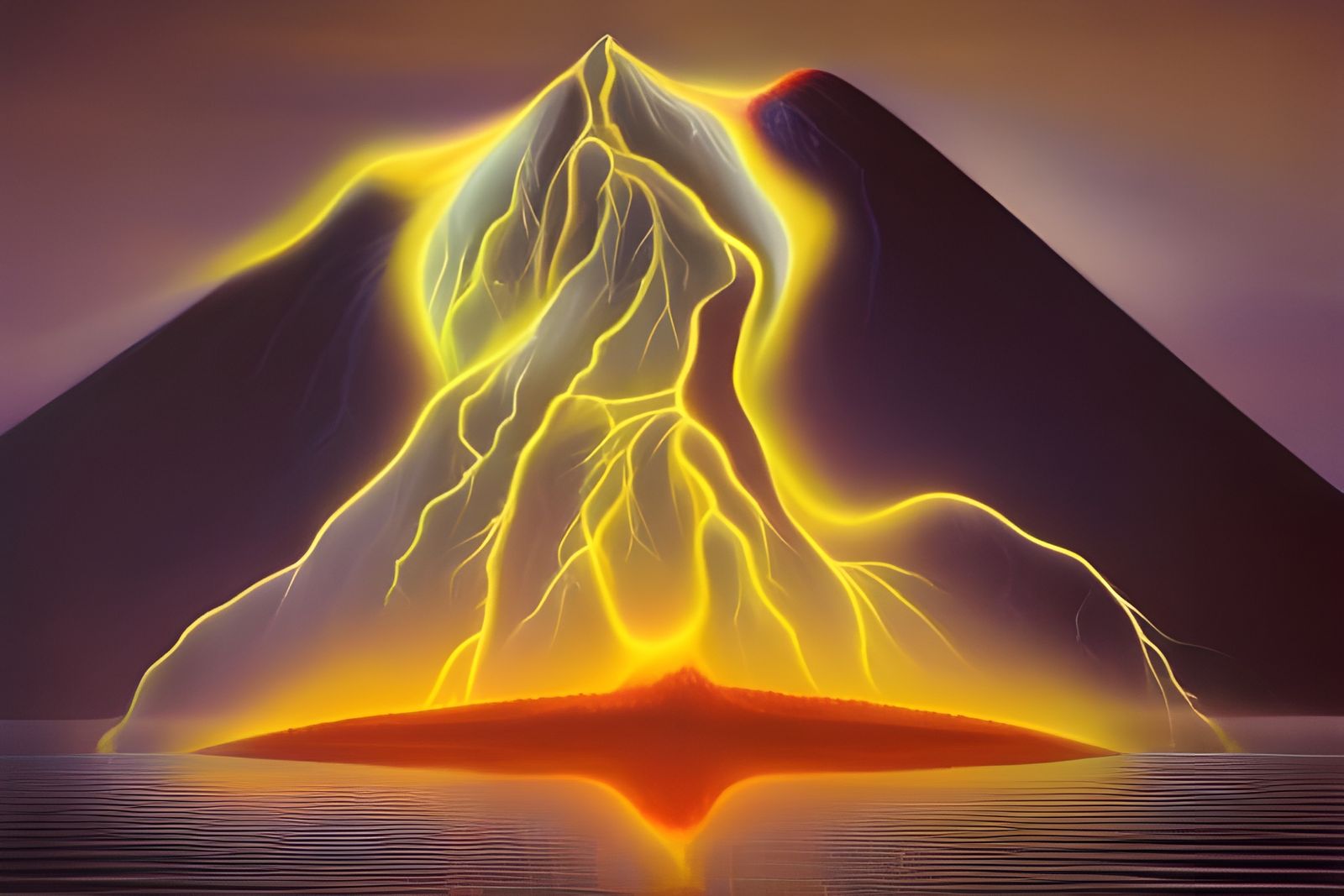Erupting Volcanic Landscape in a Dreamlike Style